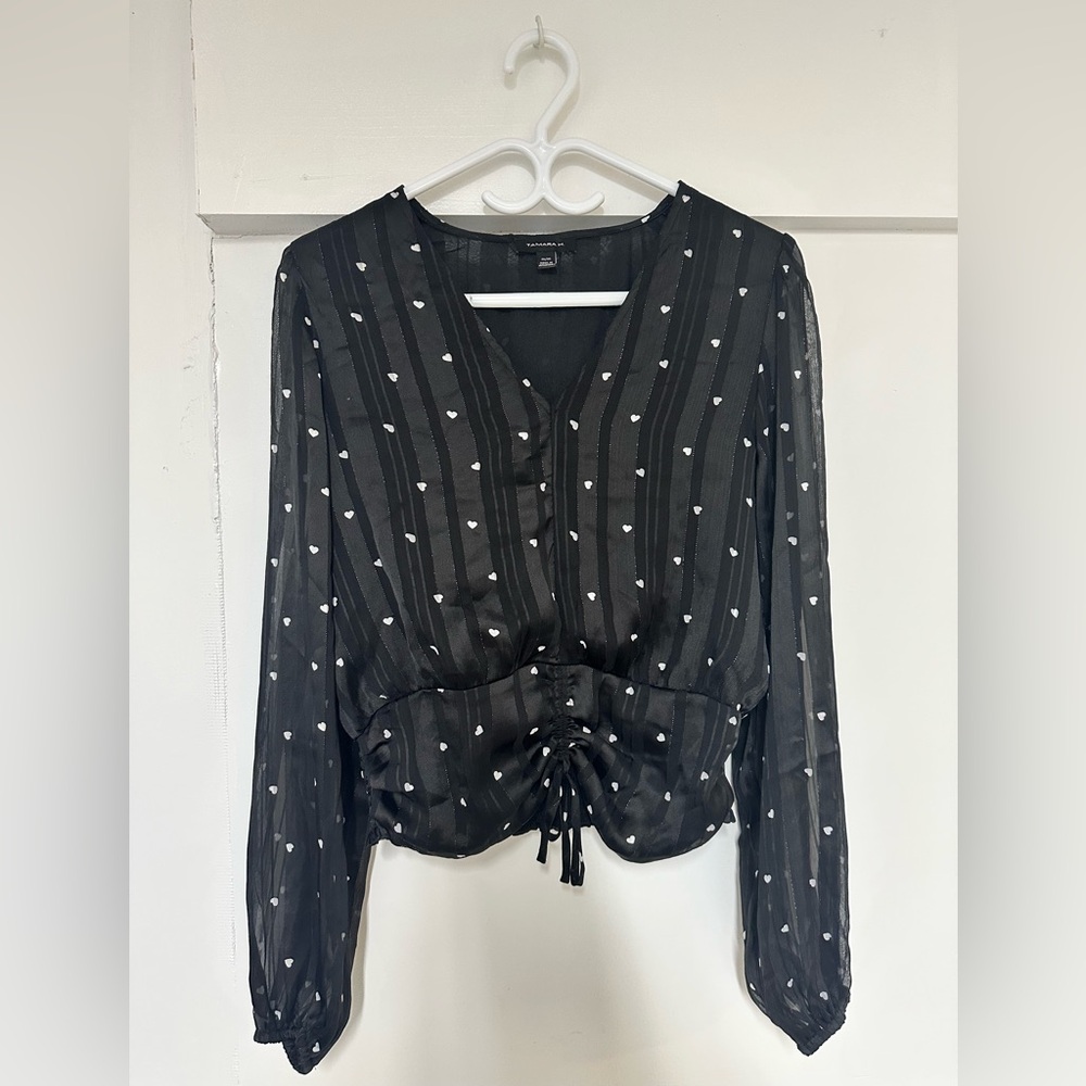 Tamara H Elegant Black Blouse with White Hearts
